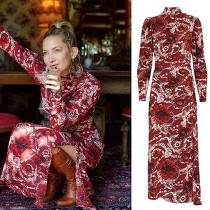 A.L.C. Red Floral Long Sleeve Dress